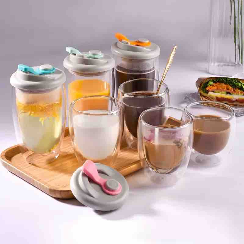 Double Wall Glass Cup with Lid