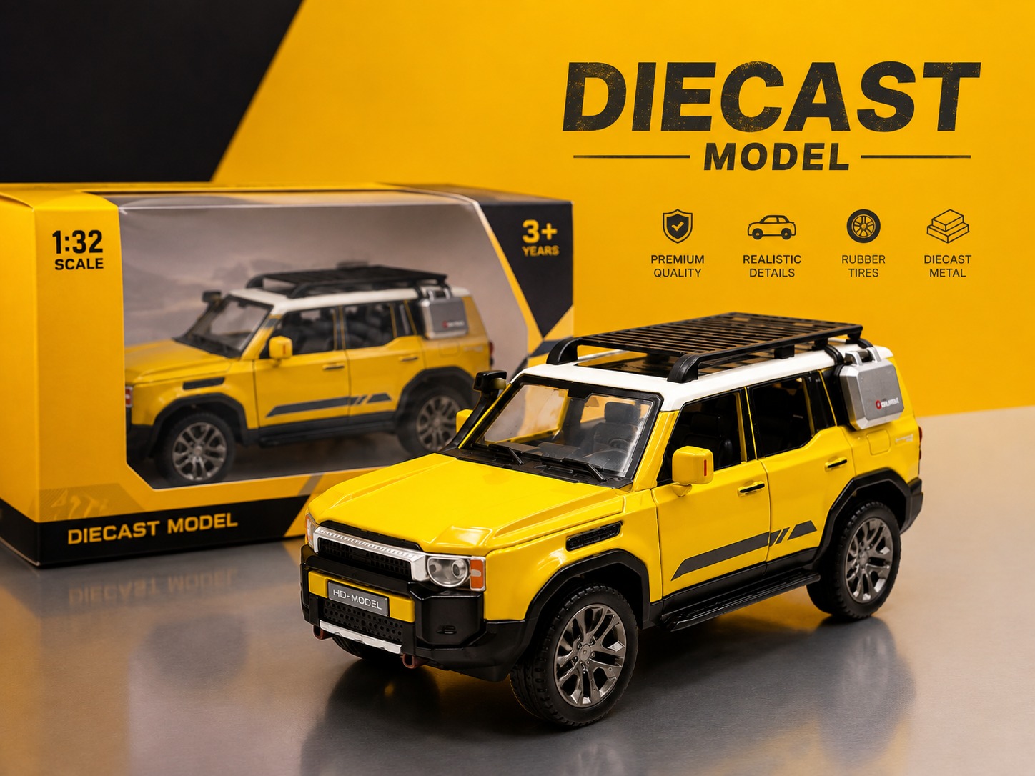Metal Diecast Toyota Land Cruiser Defender (Yellow)