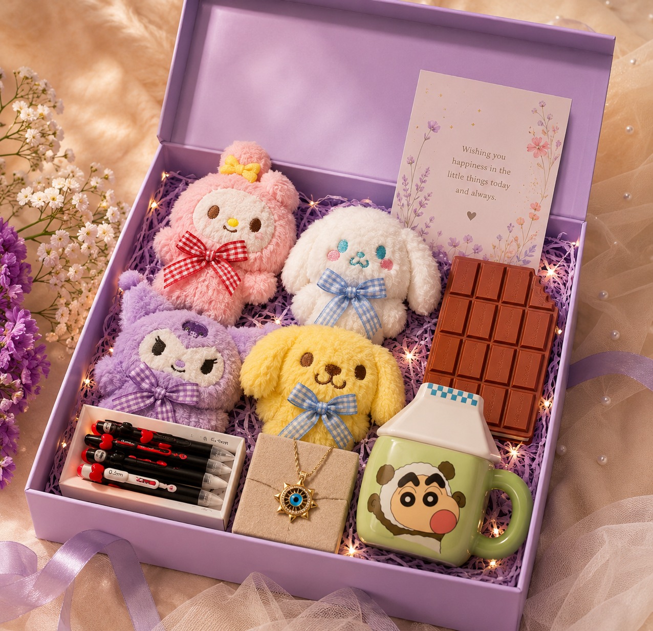 Purple Magnetic Gift Box with Ribbon | Packaging & Decoration Only (25×20×10 cm)