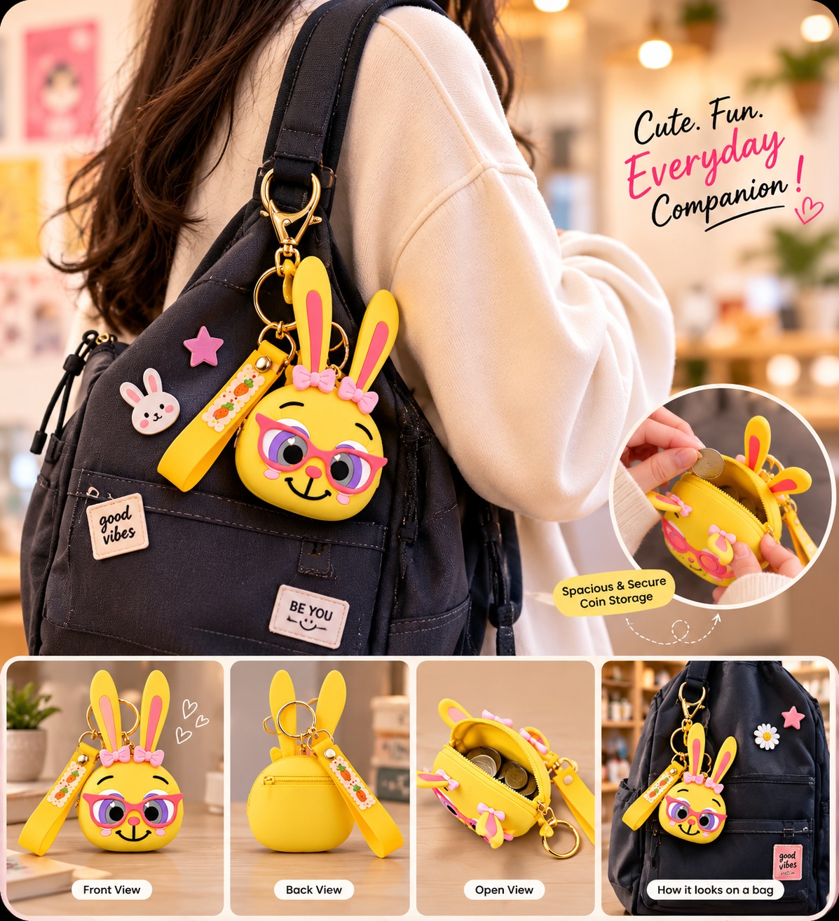 Silicon Bunny Coin Pouch Keychain